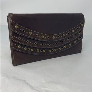 Nordstrom Brown XL Leather Brass Studs Wallet